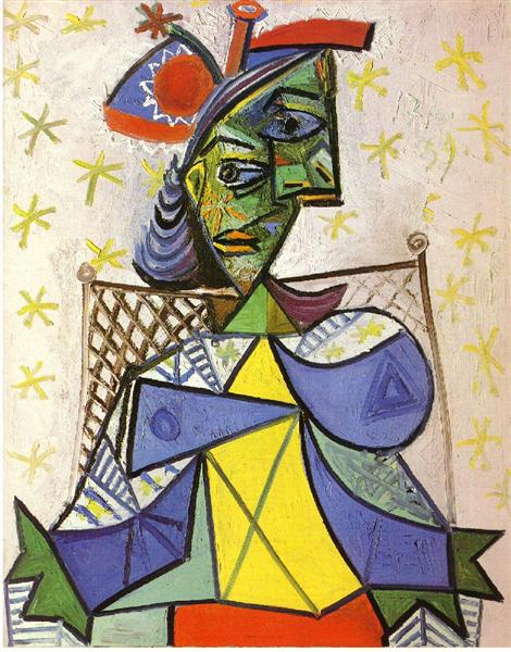 Pablo Picasso Oil Paintings Seated Woman With Blue And Red Hat